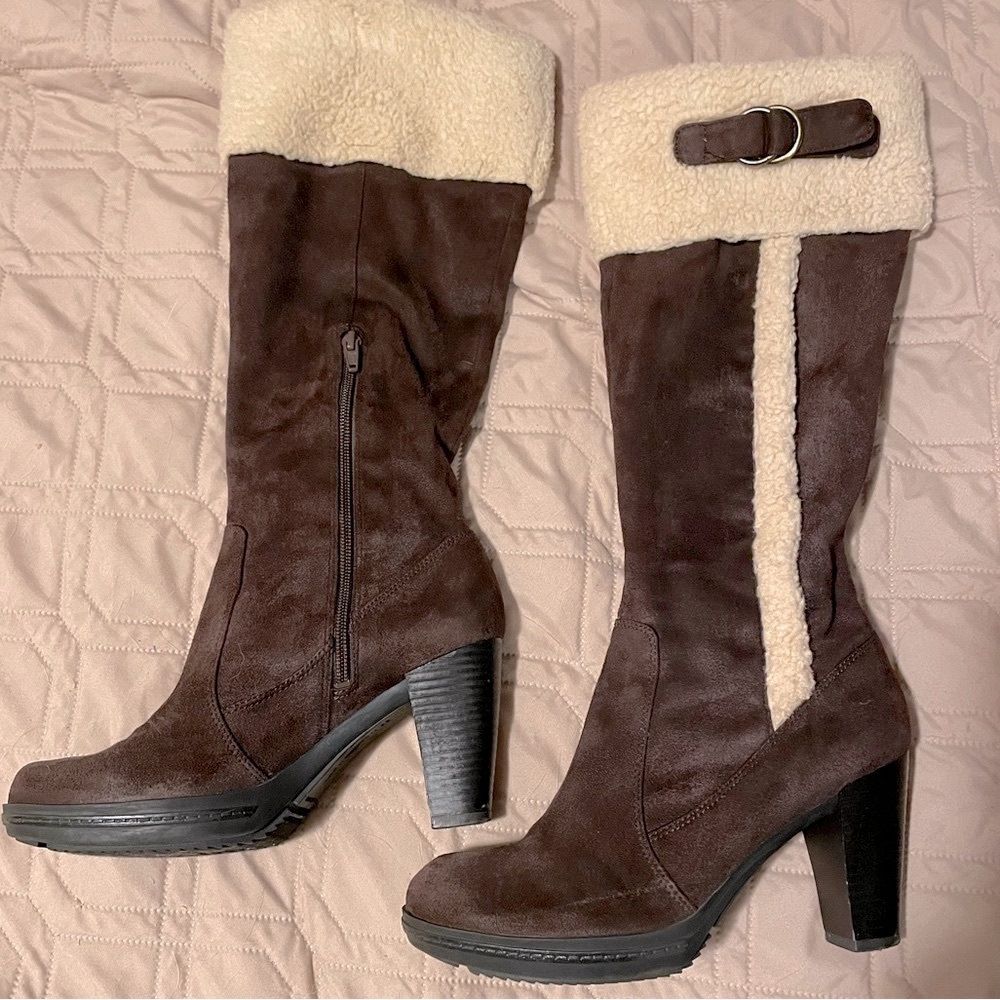 Naturalizer Brown and Cream Heeled Boots
